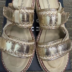 Gold Metallic Sandals with Bow Accent